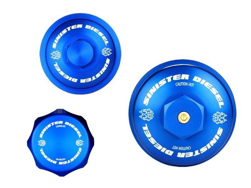 Ford F-250 Engine Bay Caps - Sinister Diesel - Billet Cap Kit - Blue - `03-`07